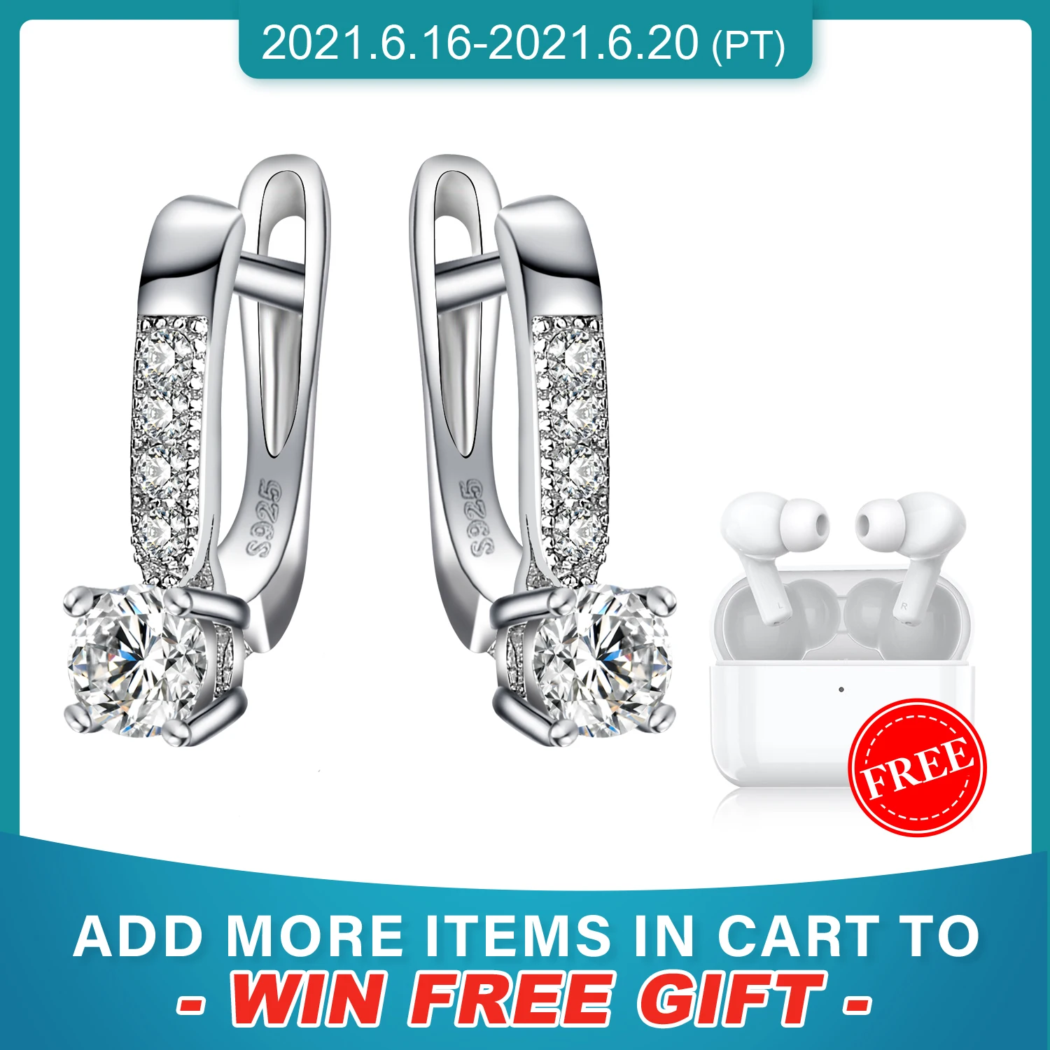 JewelryPalace кубического циркония серьги клипсы 925 стерлингового серебра для женщин в