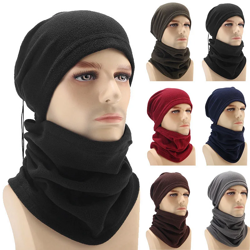 

Men's Polar Fleece Scarf Set Beanie Balaclava Hat Warm Ski Face Mask Winter Hats For Women Sports Skullies Bonnets Caps 2021