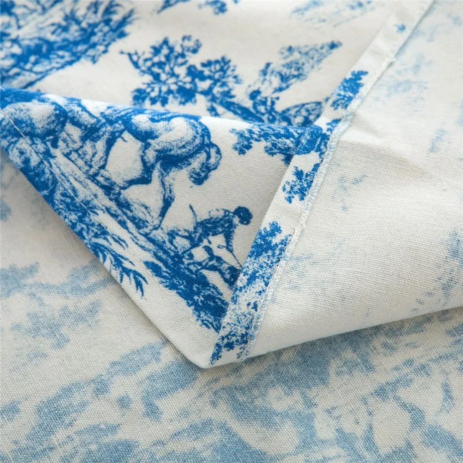 Круглая синяя скатерть для стола с хлопчатобумажной линией в американском стиле