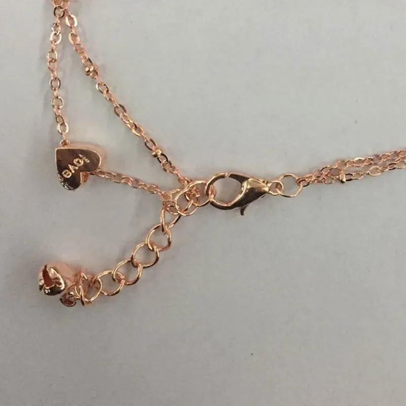 

Elegant Double Chain Heart Bead Rose Gold Anklet Bracelet For Women Initial Beach Foot Jewelry