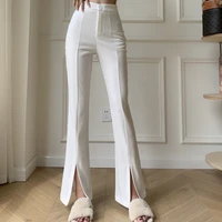 women pants high waist wid leg pants design flared pants solid color black white womens new autumn thin casual pants