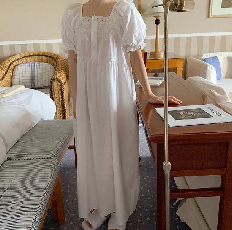 Women's Nightdress Pure Cotton Summer New Korean Nightwear Loose Medium Length Nightgown Home Wear Sleepwear Mid-Calf