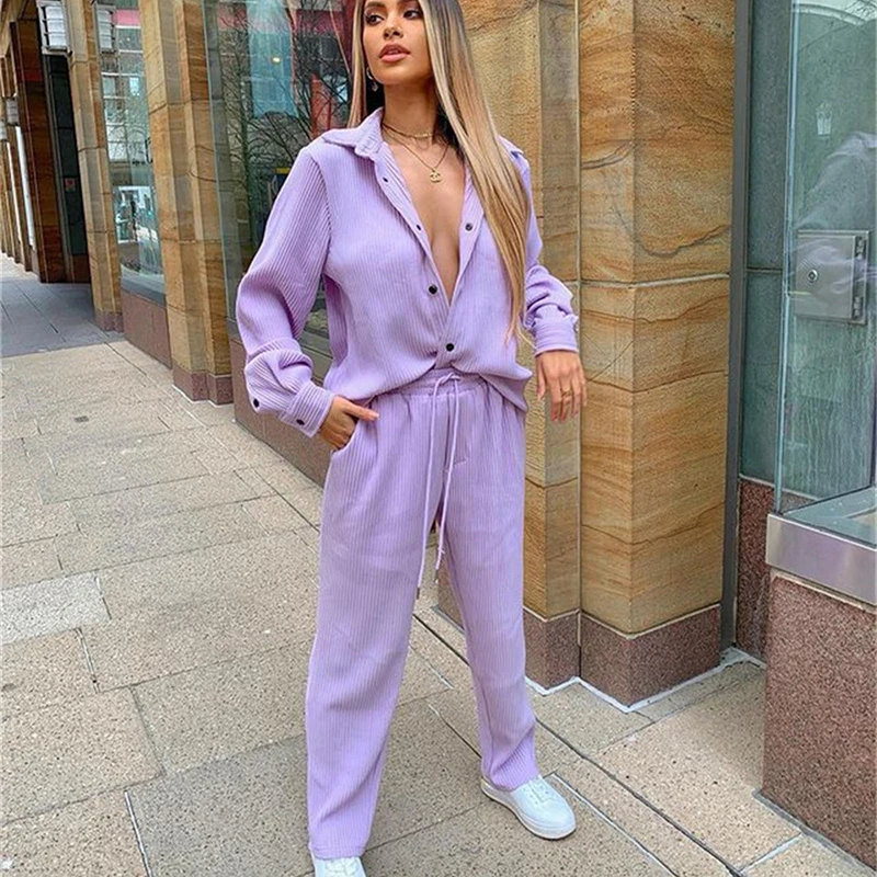 

Женская спортивная одежда, вязаный костюм, Осень-зима 2021, Повседневная рубашка с длинными рукавами и лацканами, темпераментный костюм с шир...