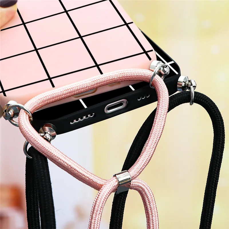

Case For Samsung S21 Ultra S20 Plus S7 Edge A41 A12 A02s A91 A8 Note 10 Pro 20 M51 J6 Necklace Lanyard Rope Soft TPU Daisy Case