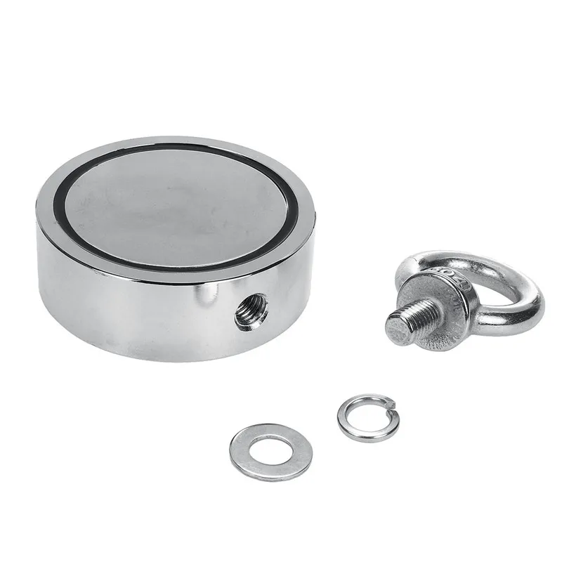 

D75mm 300KG Max Double-sided Powerful Round Neodymium Magnet Hook Salvage Magnet Sea Fishing Equipments Holder+Ring 10M Rope
