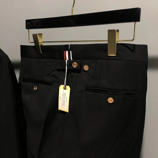 fashion 2021 TB suit men white lining gold button formal suit set men weding blazers and long pants smart casual suits male