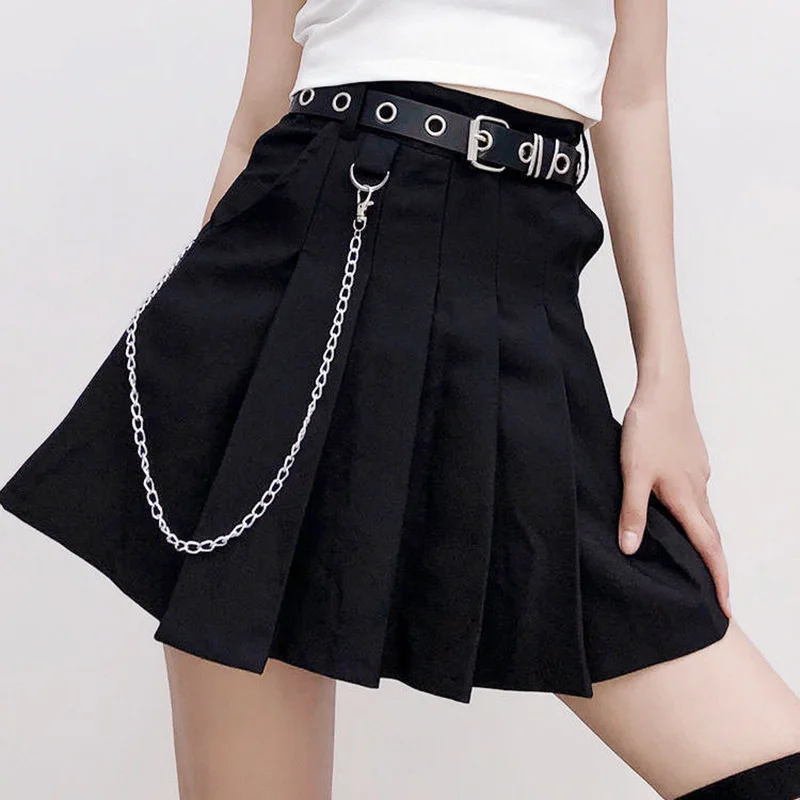 

Summer Skirt Woman y2k Pleated Skirt Belt Korean High Waist A-line Sexy Cute Mini Dance Plaid Skirts 2021 Harajuku Uniforms