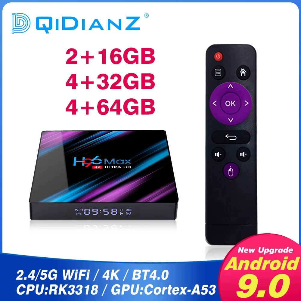 Приставка Smart TV H96 MAX на Android 2020 smart с 4 Гб ОЗУ 64 ПЗУ RK3318 H96Max android pk X96 max t95 x96 mini 9