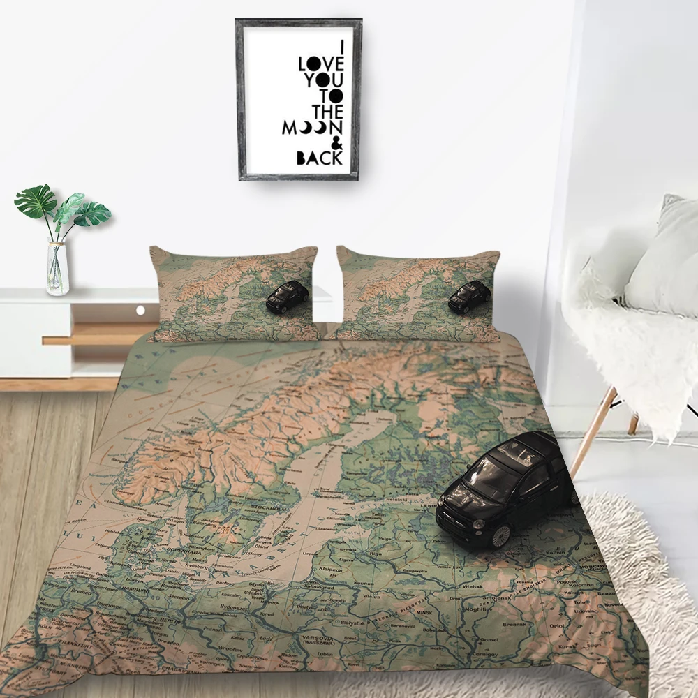 Постельное белье с картой мира Модный креативный Комплект постельного белья