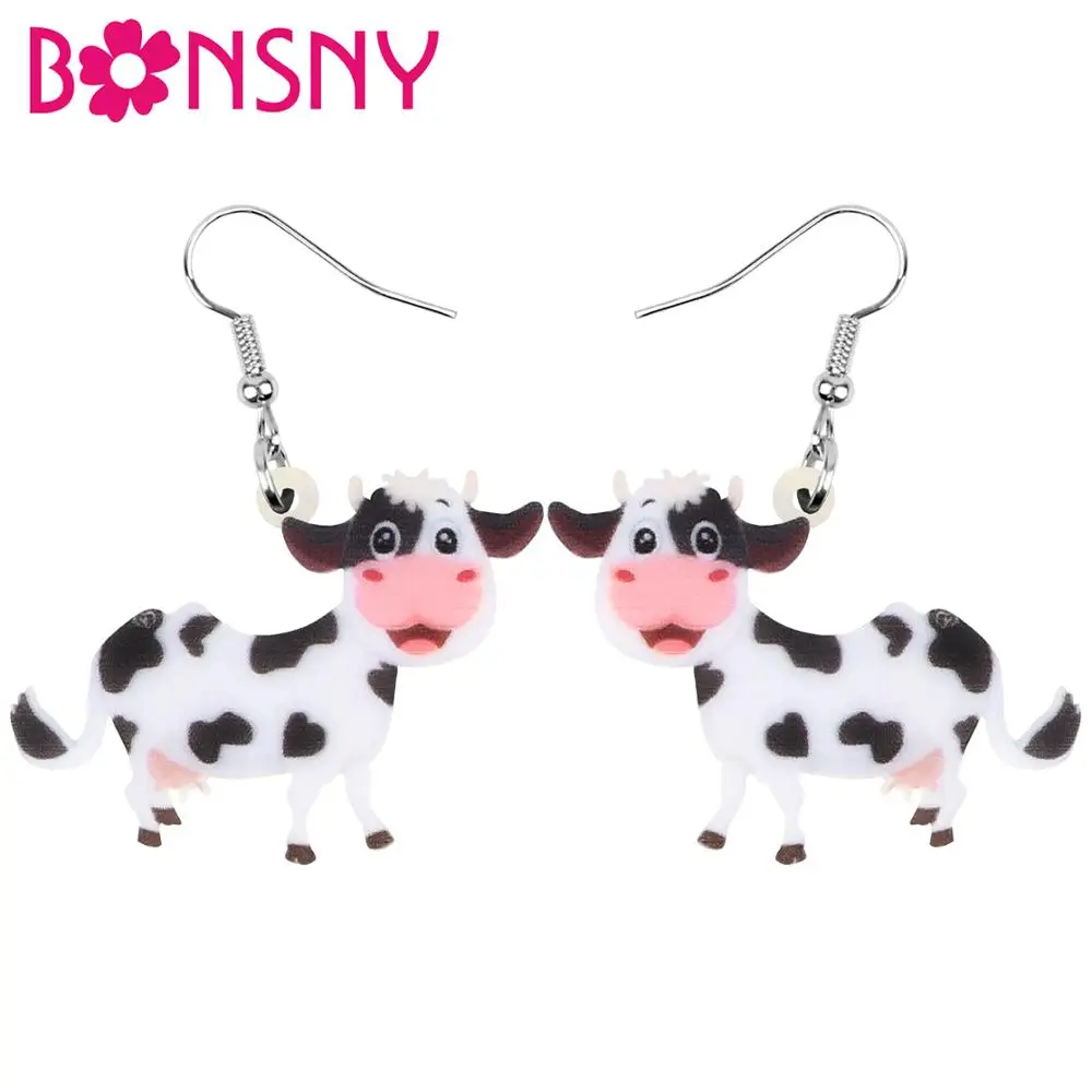 

Bonsny Acrylic Anime Dairy Cattle Milk Cow Earrings Farm Animal Drop Dangle Jewelry Ornaments For Women Girl Teen Kid Charm Gift