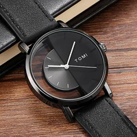 unique watch creative half transparent unisex watch for men women couple geek stylish leather wristwatch fashion quartz watch