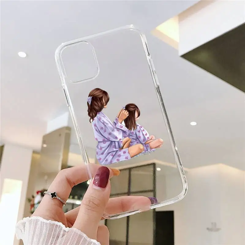 

Mom and baby Phone Case Transparent soft For iphone 5 5s 5c se 6 6s 7 8 11 12 plus mini x xs xr pro max