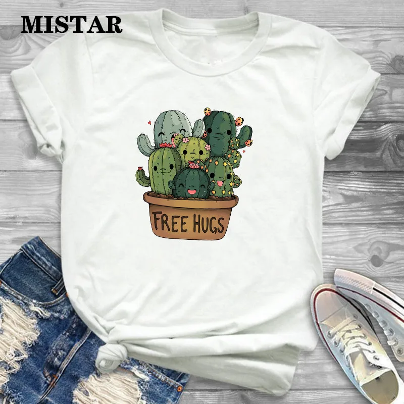 

Cute Cactus Plant Printed T Shirt Women Graphic Harajuku Women t shirts Short Sleeve Fashion Casual White Tops Tee Female