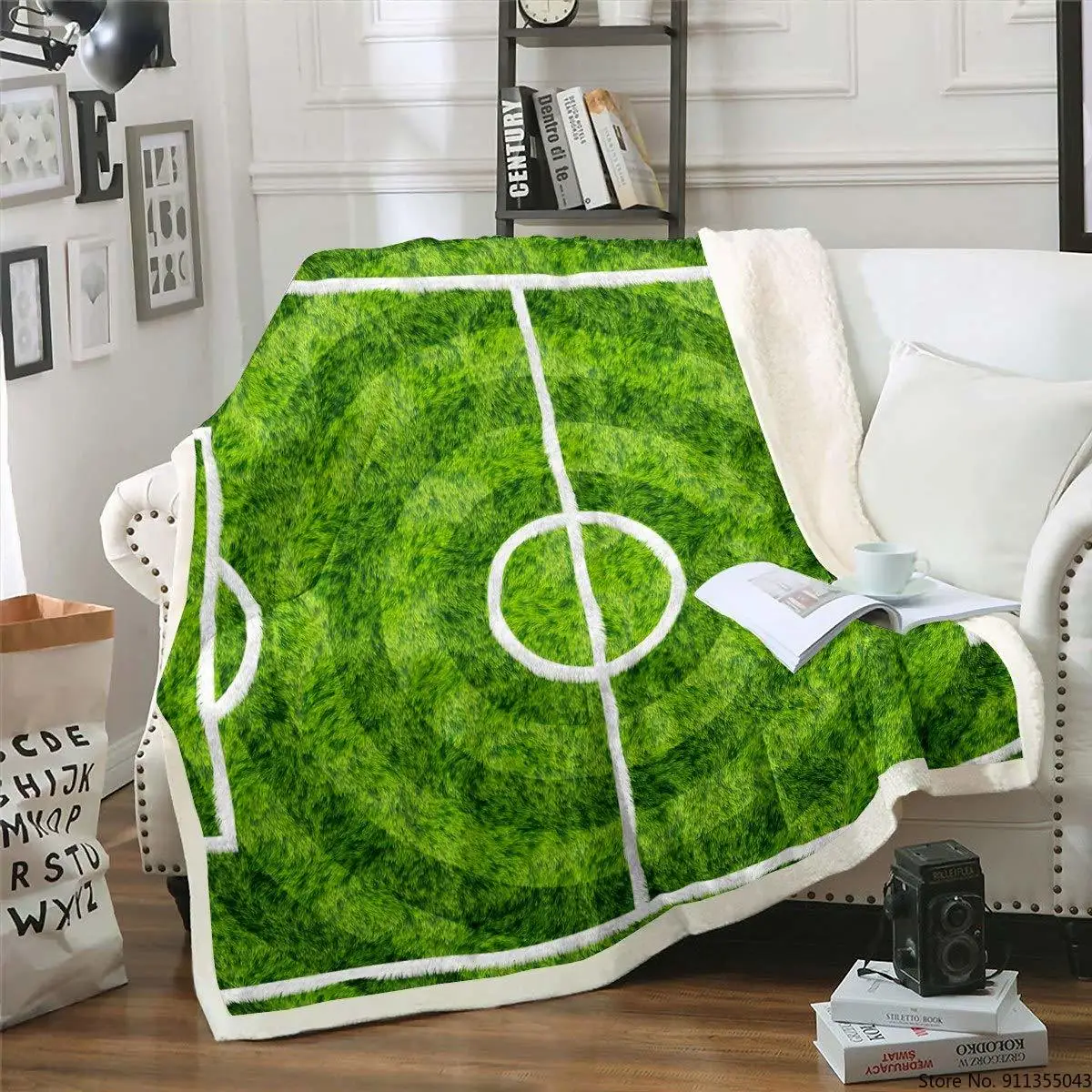 Спортивное Флисовое одеяло для мальчиков 3D шерпа футбольного поля детей