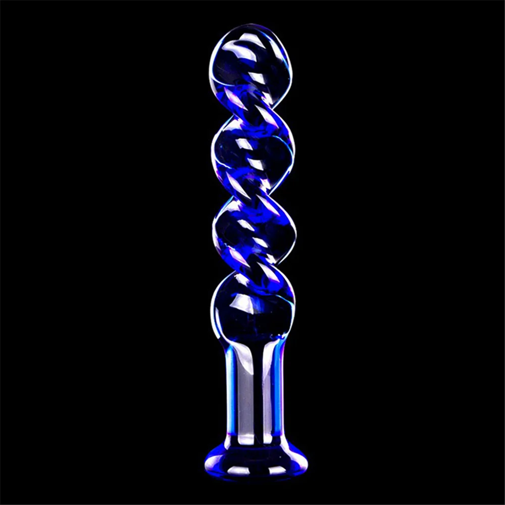 Синий спиральный Кристальный стеклянный фаллоимитатор Анальная пробка для