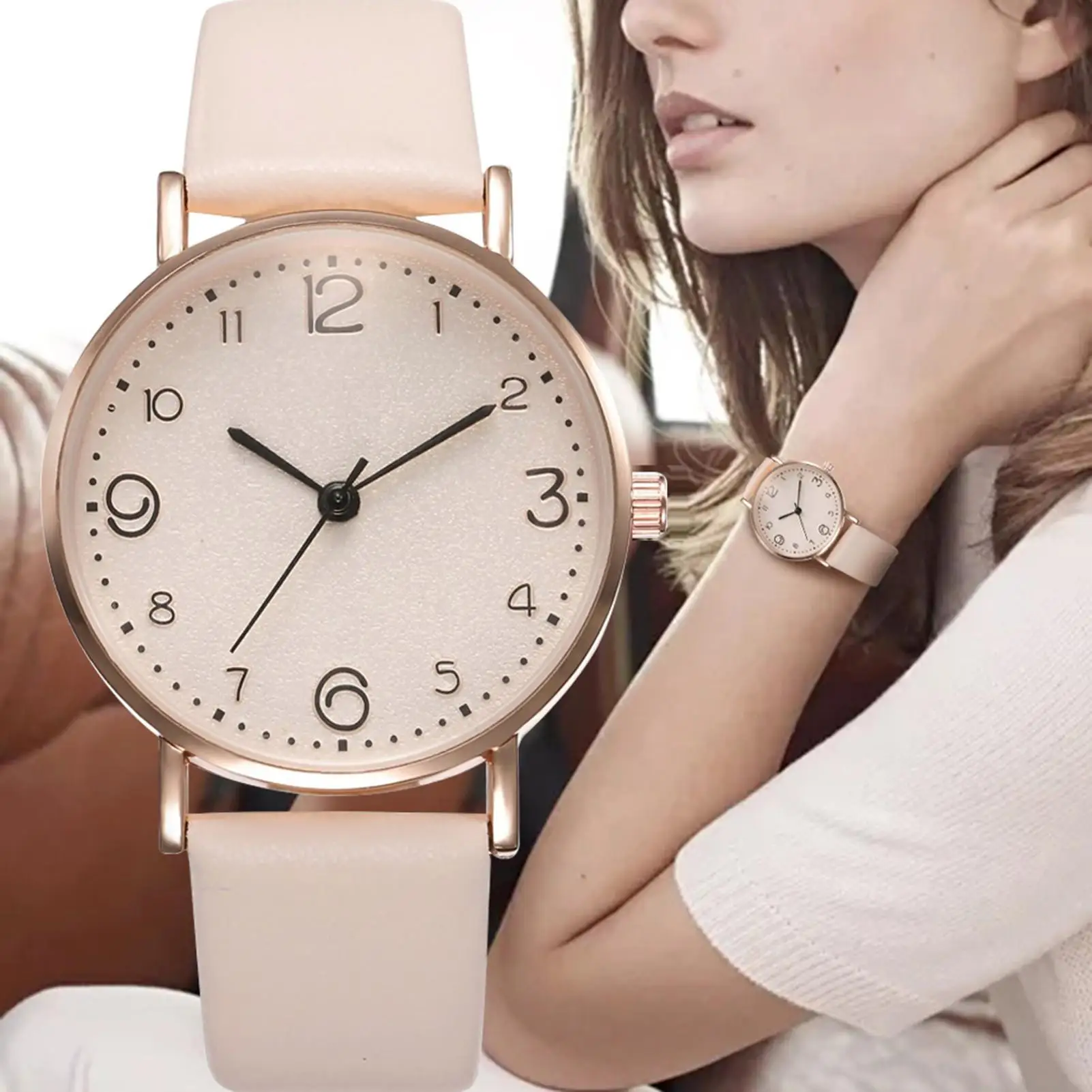 

Korean Fashion Simple Casual Women Faux Leather Band Analog Quartz Wristwatch