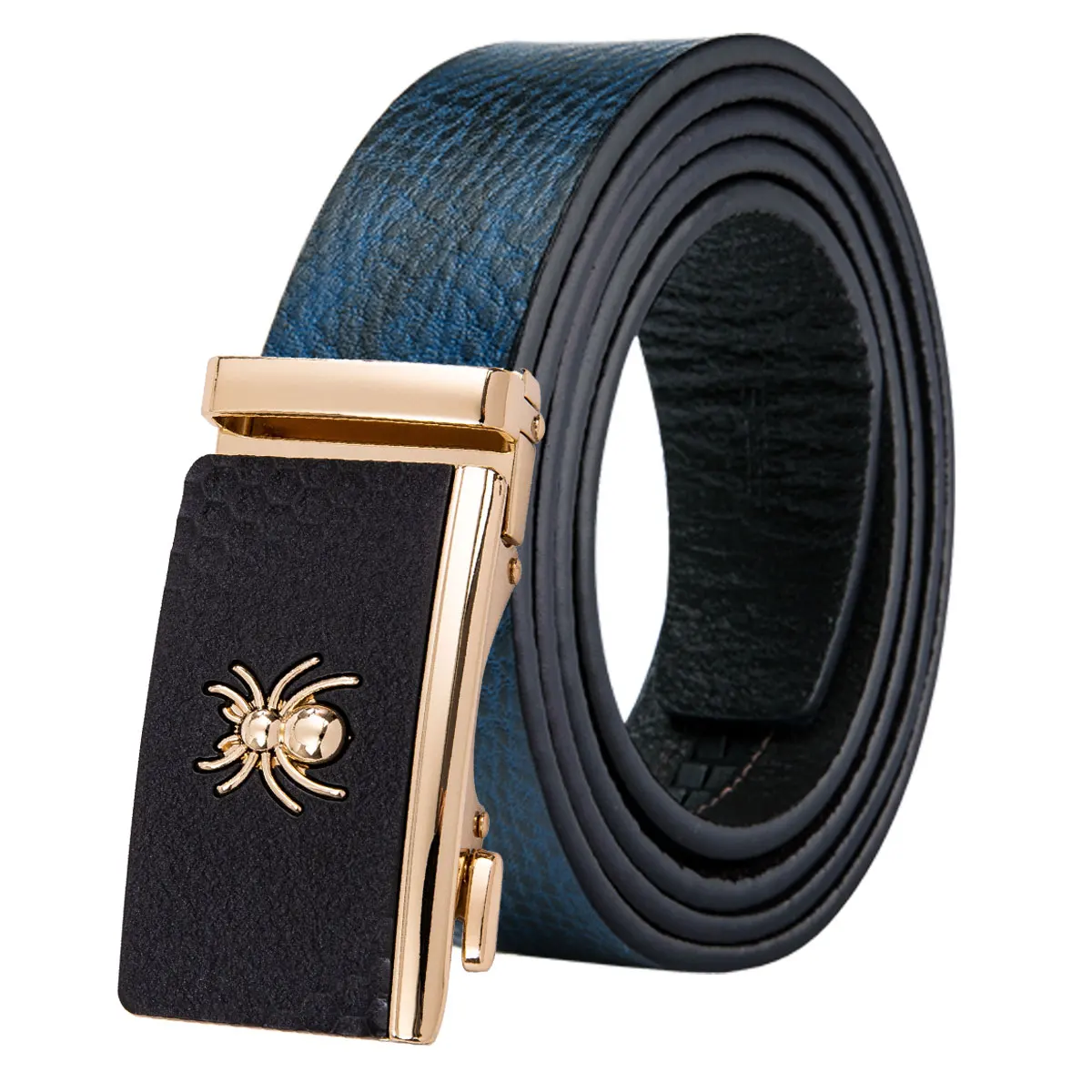 GE-2066 Golden Spider Men's Belt Blue 3.5cm Fashion Designer Cow Genuine Leather Belts for Men Ratchet Automatic ceinture homme |