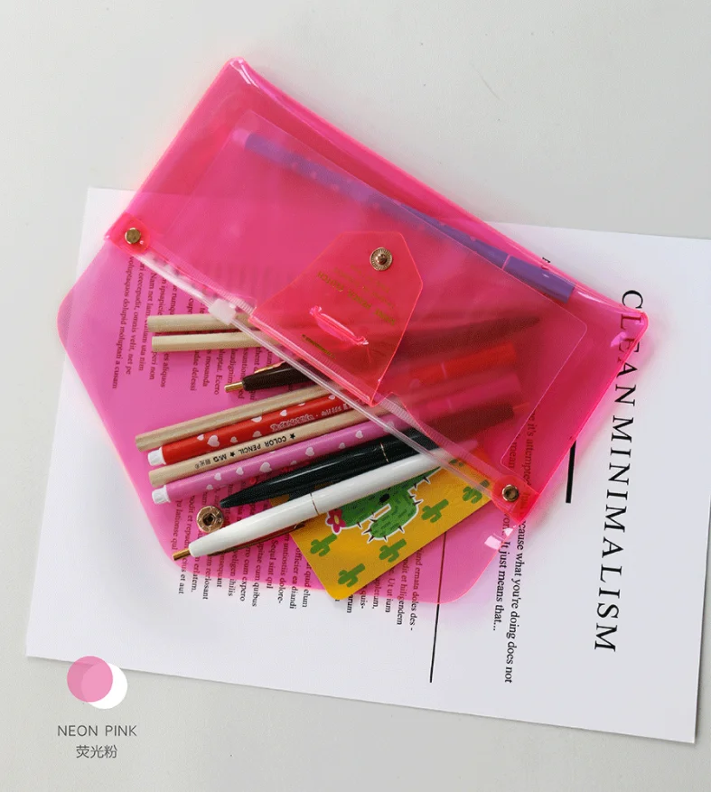 

1PC Fluorescent Colour Transparent Pencil Case School Pencil Bags Student Waterproof Storage Cosmetic Bag Ornaments Gifts
