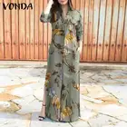 2022 осеннее женское длинное платье-рубашка VONDA, винтажные праздничные Платья с цветочным принтом, повседневные богемные платья с длинным рукавом, платье