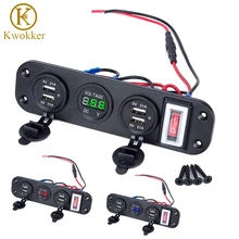 Car Charger 4pcs USB Port Socket 5V 2.1A + LED Voltmeter+ ON-OFF Toggle Switch 4 in 1 for Car Boat Marine Truck Camper Vehicles