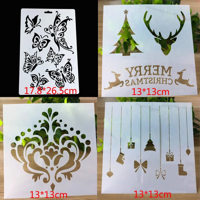 

4pc/set Stencils Painting Template DIY Christmas Scrapbook Coloring Diary Album Embossing Reusable Decor Office School Supplies