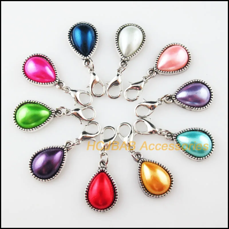 

20 New Teardrop Charms Acrylic Mixed Retro With Lobster Claw Clasps Pendants