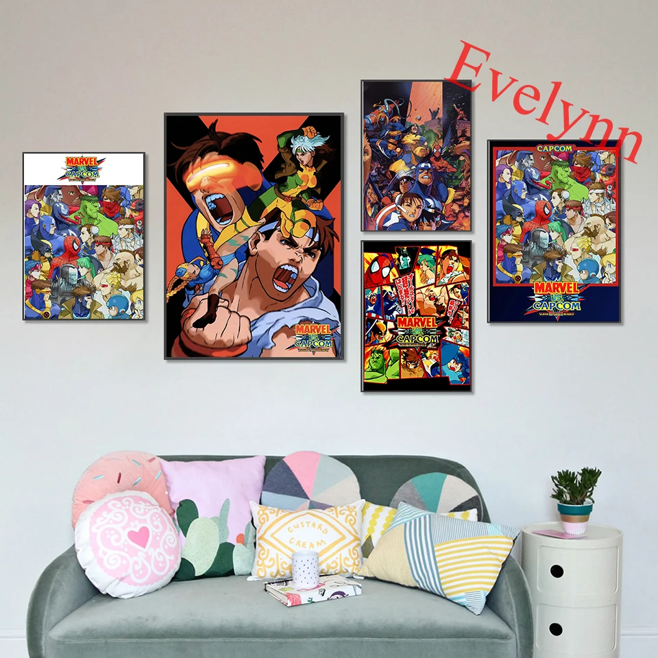 

Marvel Vs Street Fighter Poster,Video Game Poster Anime Painting Modern Living Room Decor Canva Wall Art Print Nordic Home Decor