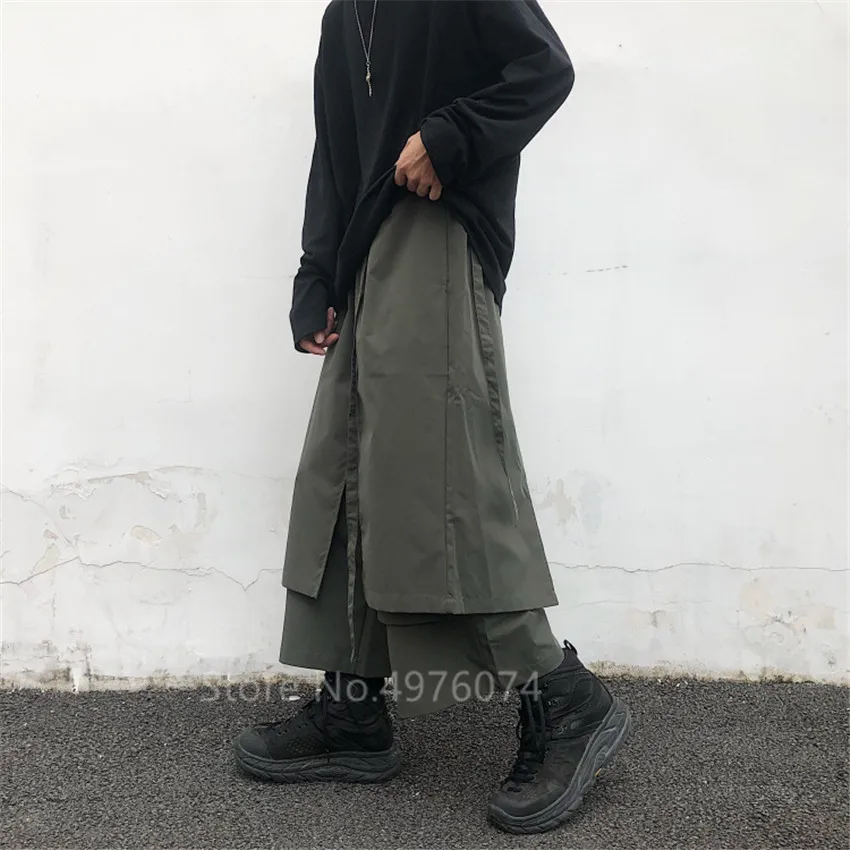 Брюки мужские с широкими штанинами модные черные Асимметричные прямые штаны в