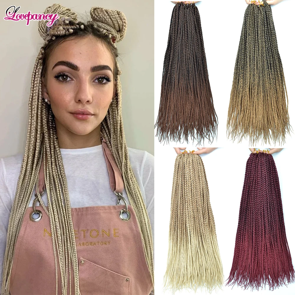 

Lovepancy Box Braids Crochet Braiding Hair Goddess 24 Inch Brown Ombre Colorful 24 Roots Synthetic Braid Hair For Women Hot Sale