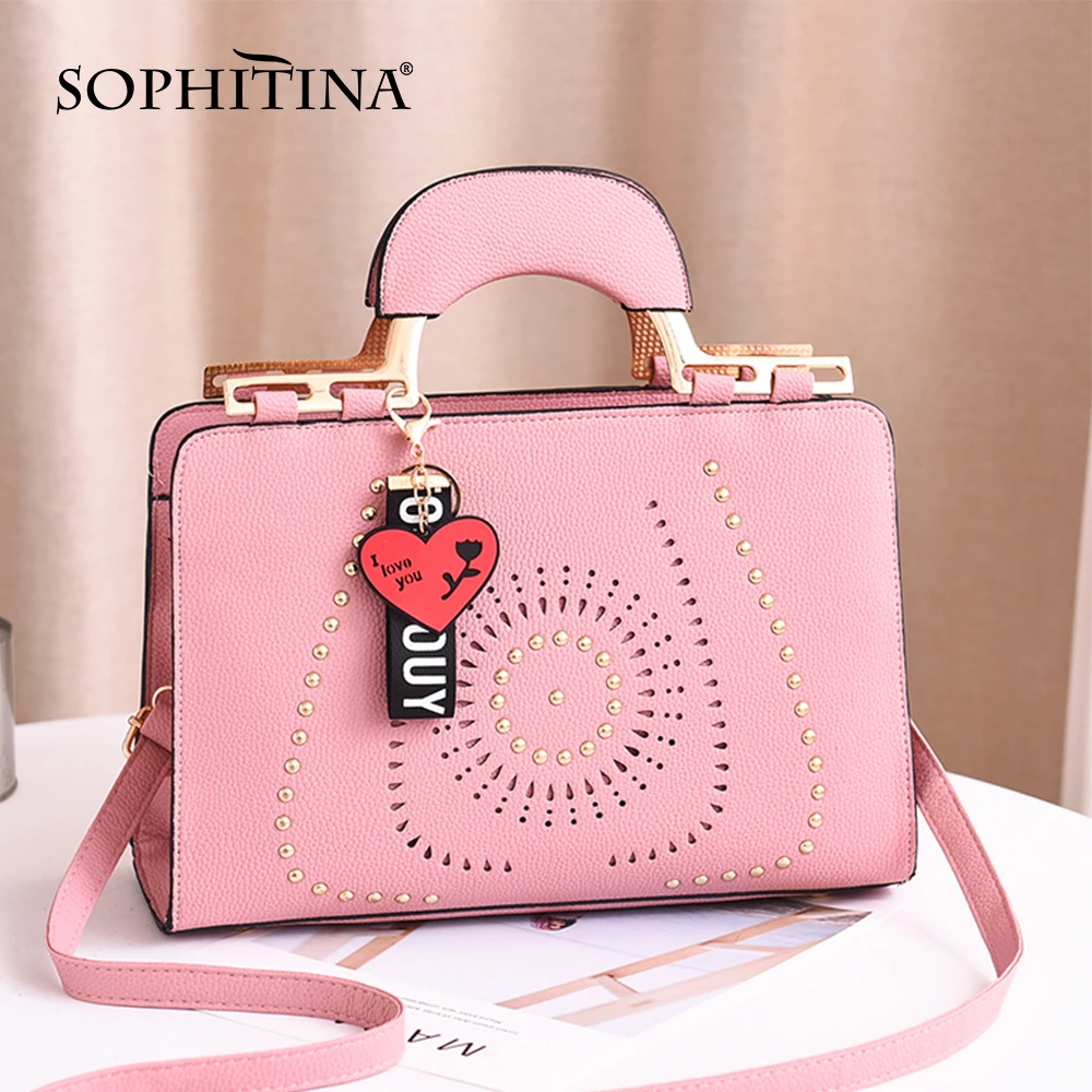 Модная женская сумочка SOPHITINA с металлическим украшением заклепками в форме