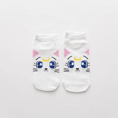 Носки с героями мультфильмов набор носков до лодыжек Sox для женщин Сейлор Мун для девочек весна осень лето зима забавные носки Супермен - Цвет: White Cat