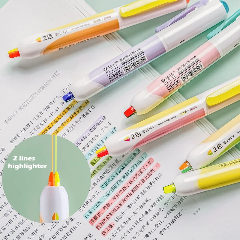 

functional 2 Line Color Highlighter Pen Marker pens for Drawing Highlighting Paint Office School Student Journal F6457