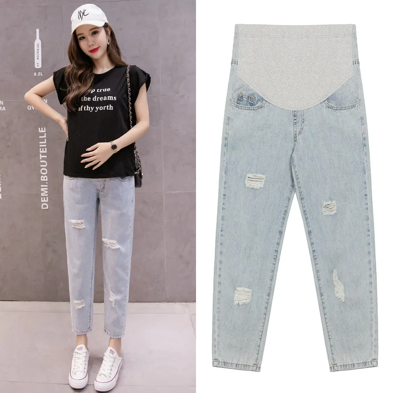 Elastic Waist Denim Maternity Belly Jeans Autumn Spring Winter Fleece ...