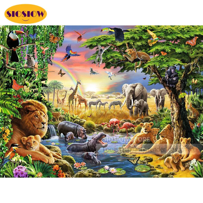 5D алмазная живопись сделай сам слон Лев фигурки семьи животные полное сверление