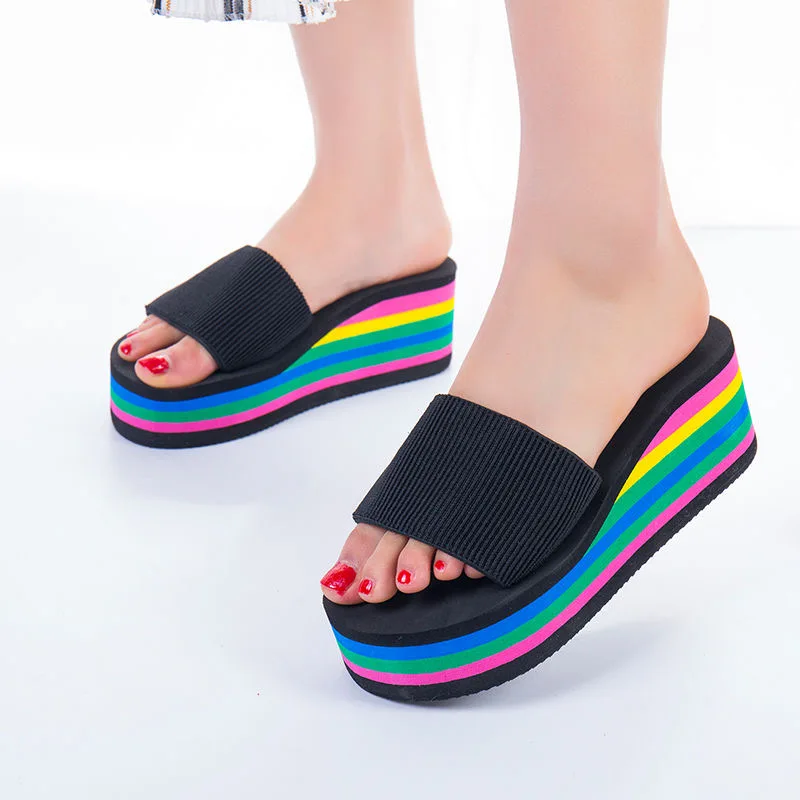 

Шлепанцы женские на танкетке 6 см, уличные сандалии для сада и пляжа, шлепанцы для дома и улицы, танкетка, сланцы