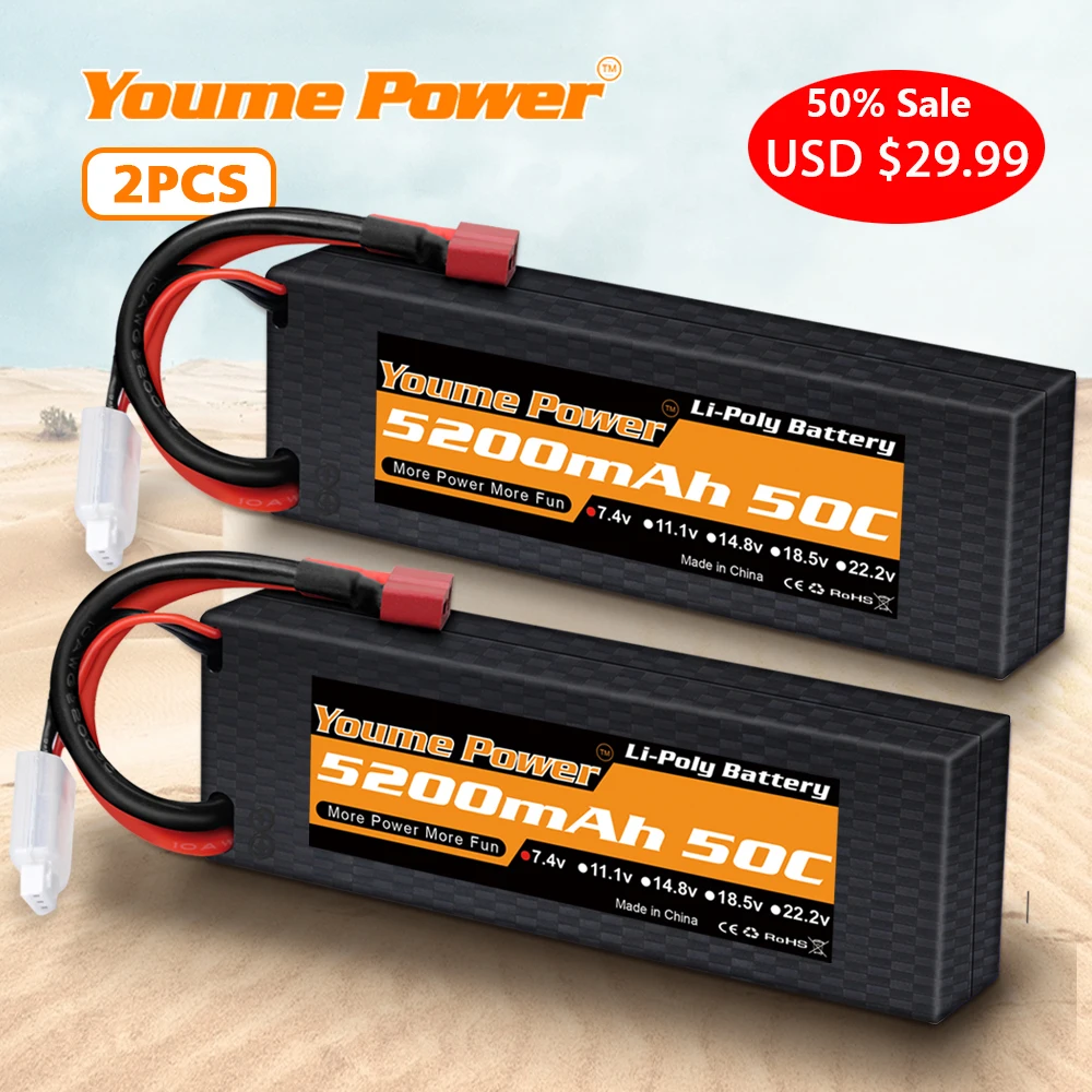 

Литий-полимерный аккумулятор Youme 2S, 7,4 В, 5200 мАч, 2 шт.