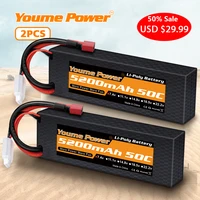 2pcs youme 2s lipo battery 7 4v 5200mah hard case 50c for traxxass rc car truck monster with deans trx connector for arial losi
