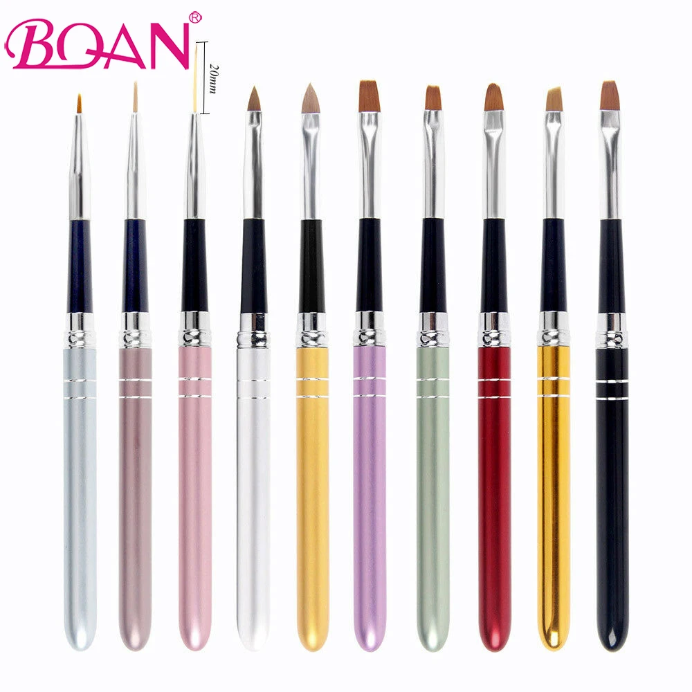 

BQAN 10pcs/set Metal Handle 3D Nail Art Design Acrylic Brush Liner Painting Drawing Carving Pen Polish UV Gel Manicure Tool