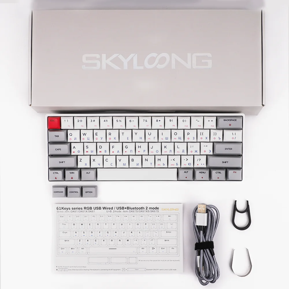 skyloong mechanical keyboard sk61 russian layout wired gateron optical switch rgb backlight pbt keycap macro driver gk61 pc game free global shipping