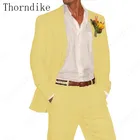 Thorndike лимонно-желтый льняной Свадебный костюм для мужчин Terno облегающий костюм для жениха на заказ 2 предмета (пиджак + брюки) новейший дизайн пальто и брюк
