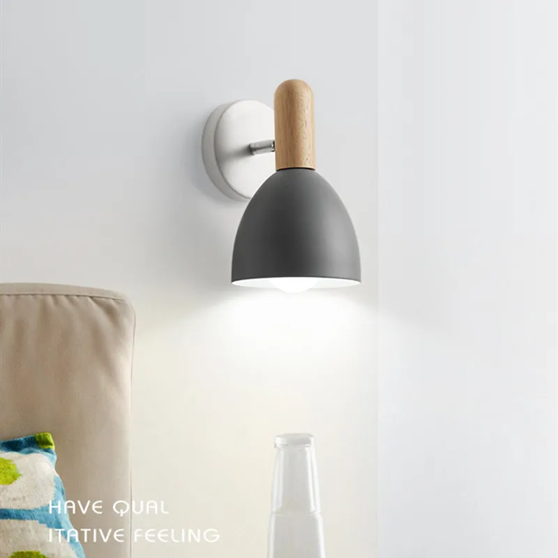 Скандинавская деревянная прикроватная светодиодная настенная лампа простой