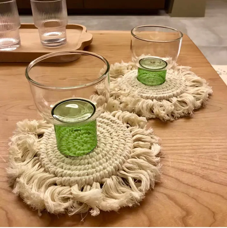 Производители хлопковой веревки изоляция чайных подставок с кисточками ручная