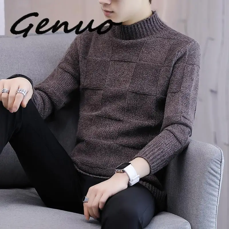 

Genuo New Cashmere Sweater Men Brand Clothing Men Sweaters Pure Color Casual Knit Shirt Autumn Wool Pullover Man High Collar XXX