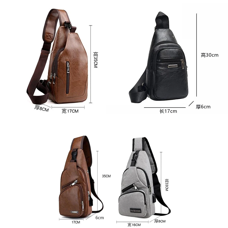 

Male Shoulder Bag USB Charging Crossbody Chest Bag For Men Anti Theft Chest Waist Pack Trip Messenger Bags Single Strap Back Bag