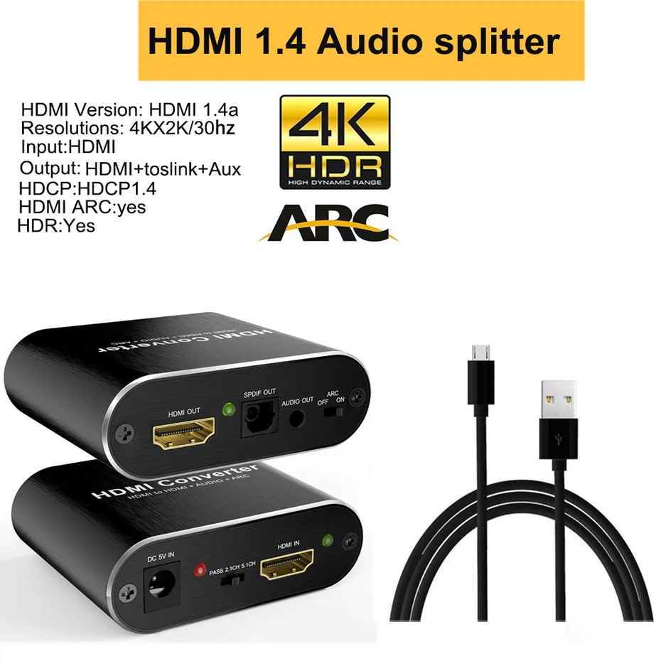 4K HDMI 1,4 аудио экстрактор 5,1 ARC 4K 60HHDMI аудио экстрактор сплиттер HDMI к аудио экстрактор оптический TOSLINK