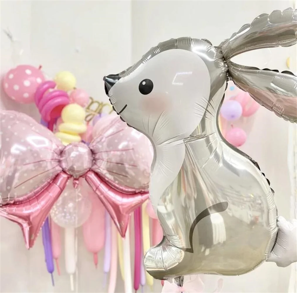 

2pcs Gray Rabbit Foil Balloon Long Ears Bunny Forest Jungle Animal Helium Globos Baby Shower Easter Birthday Party Decorations