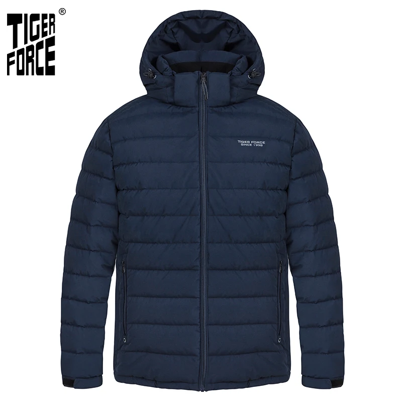 

TIGER FORCE 2020 New Men's winter jacket Medium-long Hooded Jackets Thick dark blue Sports Casual outdoor Parka man coat 70769