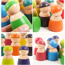Rainbow Friends Peg Dolls Toy Baby 12PCS Wooden Safety Paint Pretend Play People Figures for Kids Craft Handmade Gift Montessori