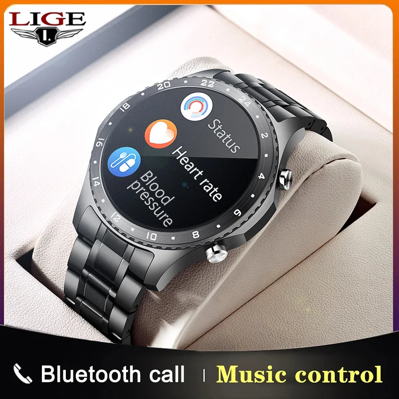 

LIGE Bluetooth Answer Call Smart Watch Men Full Touch Dial Call Fitness Tracker IP67 Waterproof 4G ROM Smartwatch Steel Band+box