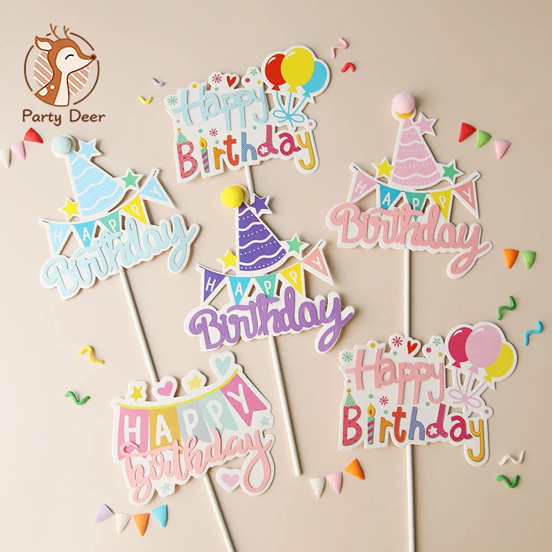 

Вечерние бумажные украшения для тортов и пирожных торт Топпер шляпа флажки шар Топпер для торта «С Днем Рождения» для День рождения вечерни...